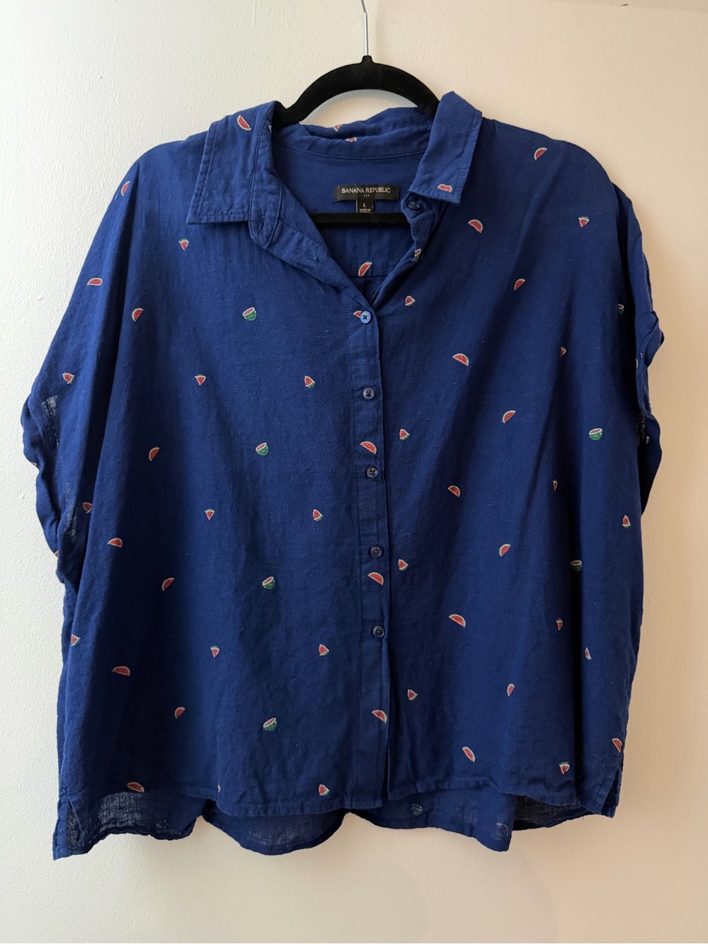 Banana Republic linen button down with tiny watermelons